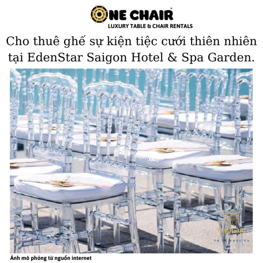 Cho thuê ghế sự kiện tiệc cưới thiên nhiên tại EdenStar Saigon Hotel & Spa Garden.