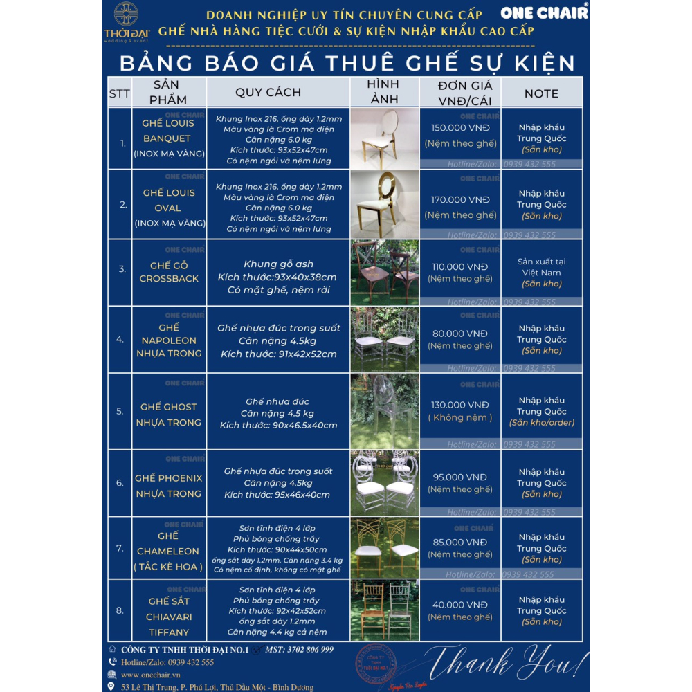 Công ty cho thuê ghế Tiệc Cưới & Sự Kiện nhà hàng đẹp khu vực Khu đô thị Midori Park Bình Dương.