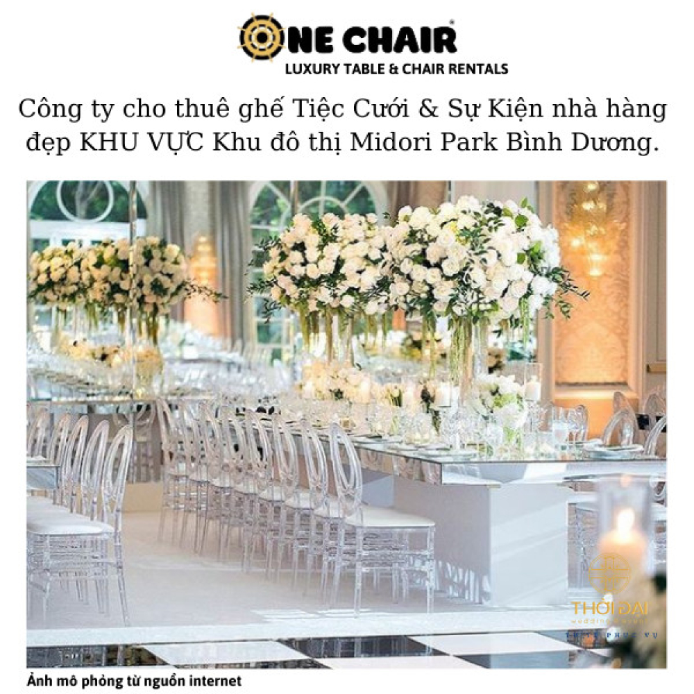 Công ty cho thuê ghế Tiệc Cưới & Sự Kiện nhà hàng đẹp khu vực Khu đô thị Midori Park Bình Dương.