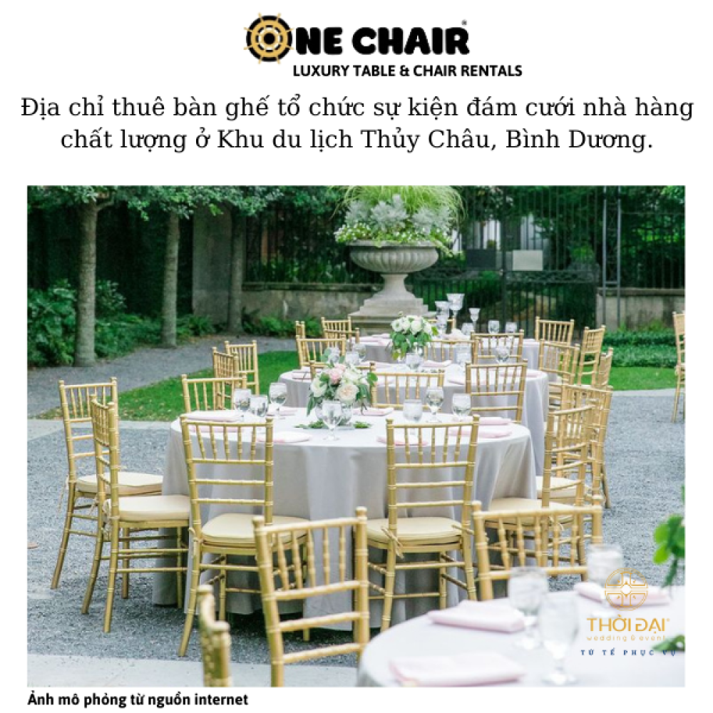 Địa chỉ thuê bàn ghế tổ chức sự kiện đám cưới nhà hàng chất lượng ở Khu du lịch Thủy Châu, Bình Dương.