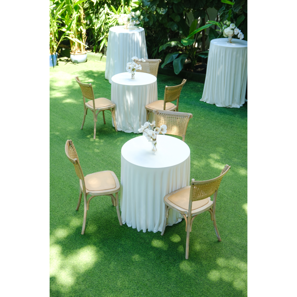 Crossback Rattan - Bàn Cocktail Trắng / Mộc Mạc Tự Nhiên Trong Mỗi Buổi Tiệc Sân Vườn