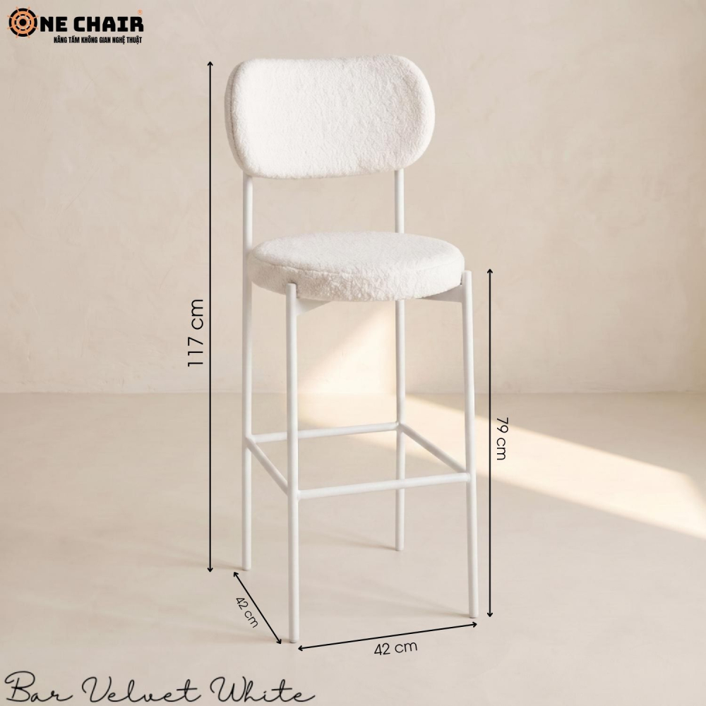 Bar Chair Velvet White (White Frame)