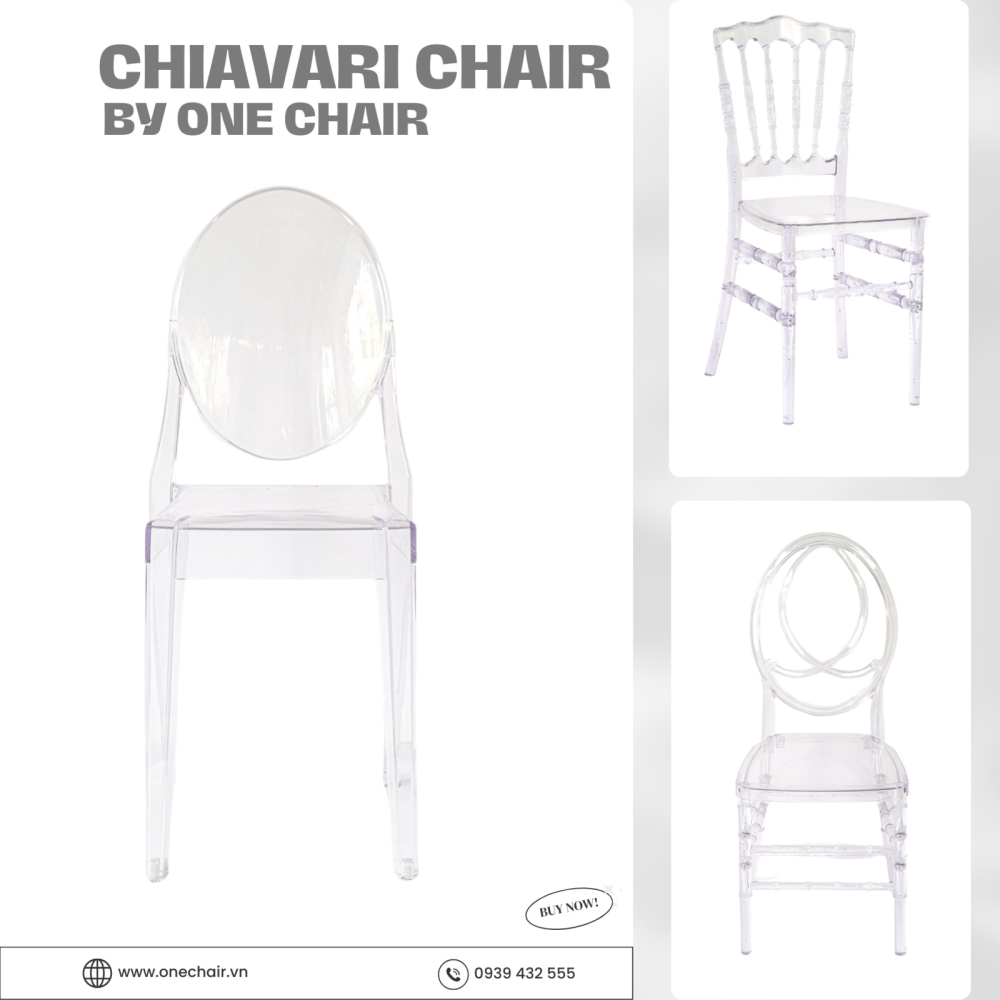 Ghế chiavari pha lê trong suốt cho sự kiện đám cưới ngoài trời sang trọng