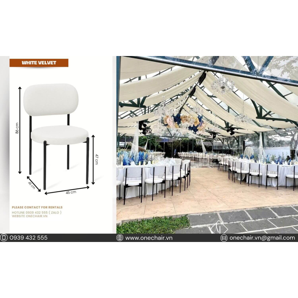 Ghế Velvet Trắng – Vẻ Đẹp Tinh Khôi Cho Tiệc Cưới & Sự Kiện Cao Cấp