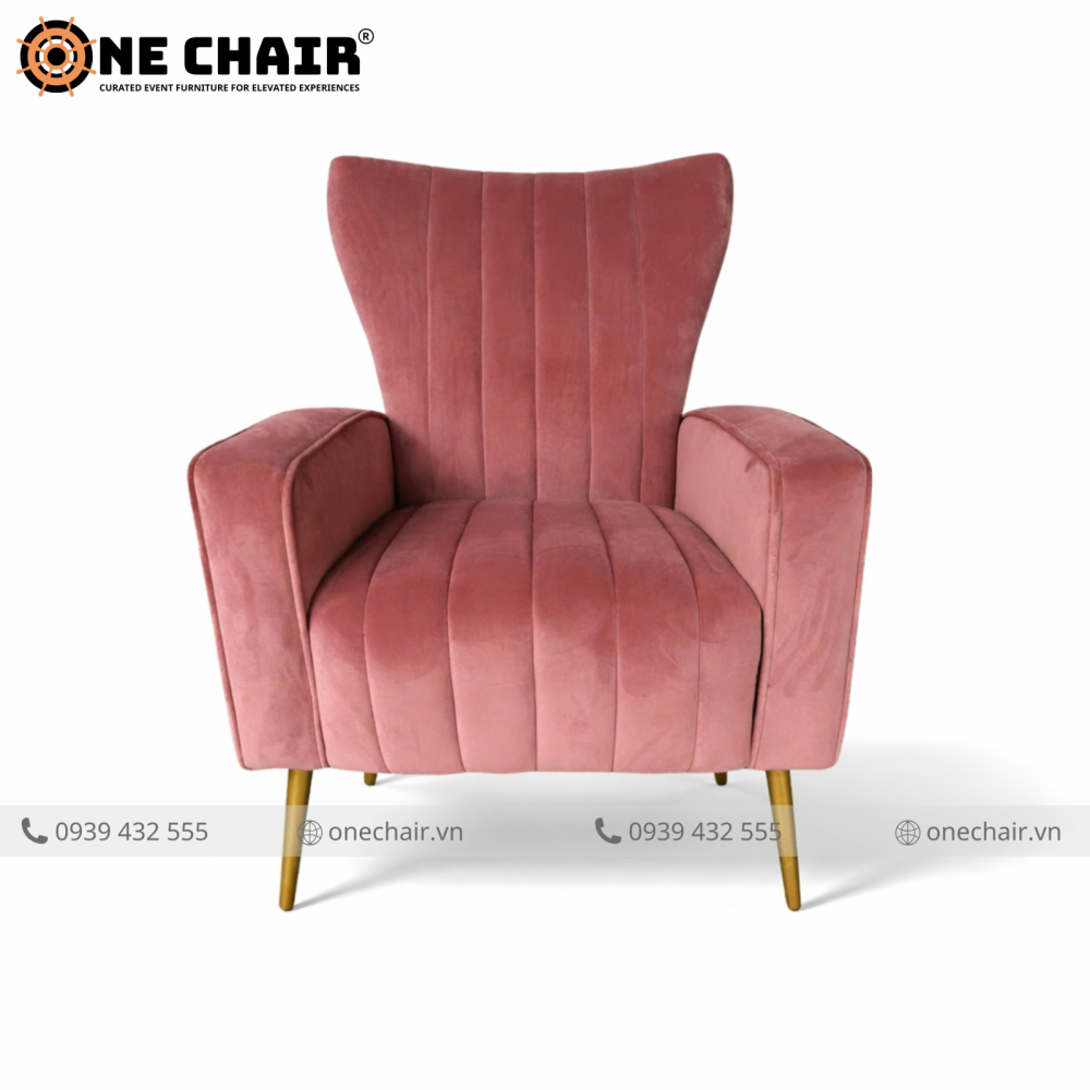 Ghế Sofa Sự Kiện Muse Armchair Nhung Hồng Dusty – Nàng Thơ Của Mọi Không Gian Sự Kiện Tinh Tế