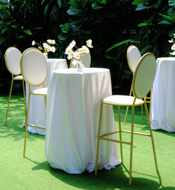 Shell Bar Champagne – Bàn Bar Tròn / Bàn Cocktail Sự Lựa Chọn Đẳng Cấp Cho Tiệc Ngoài Trời