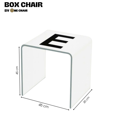 BOX CHAIR CHỮ E – Ghế Trong Suốt Cá Nhân Hóa Theo Tên hoặc Chủ Đề – Dịch Vụ Cho Thuê Ghế Sự Kiện