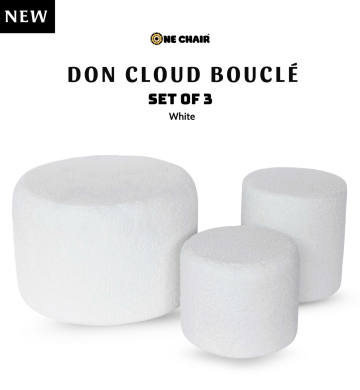 Don Cloud Bouclé – Bộ 3 Ghế Tròn Vải Bouclé Trắng | Ghế Sự Kiện Tinh Tế & Hiện Đại