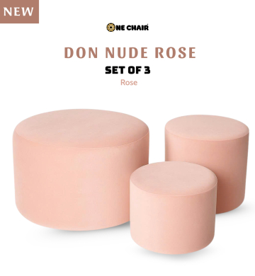 Don Nude Rose – Bộ 3 Ghế Tròn Vải Nhung Hồng | Ghế Decor Tiệc Cưới & Sự Kiện Lãng Mạn