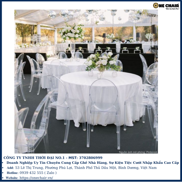 Cho thuê ghế đám cưới pha lê Chiavari Ghost Chair acrylic cho sự kiện ngoài trời lung linh