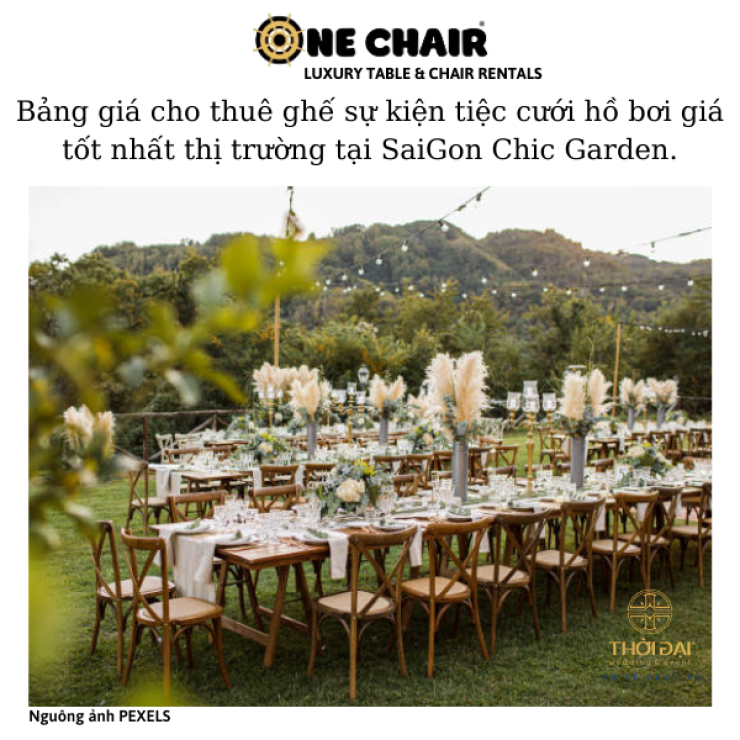 Bảng giá cho thuê ghế sự kiện tiệc cưới hồ bơi giá tốt nhất thị trường tại SaiGon Chic Garden.