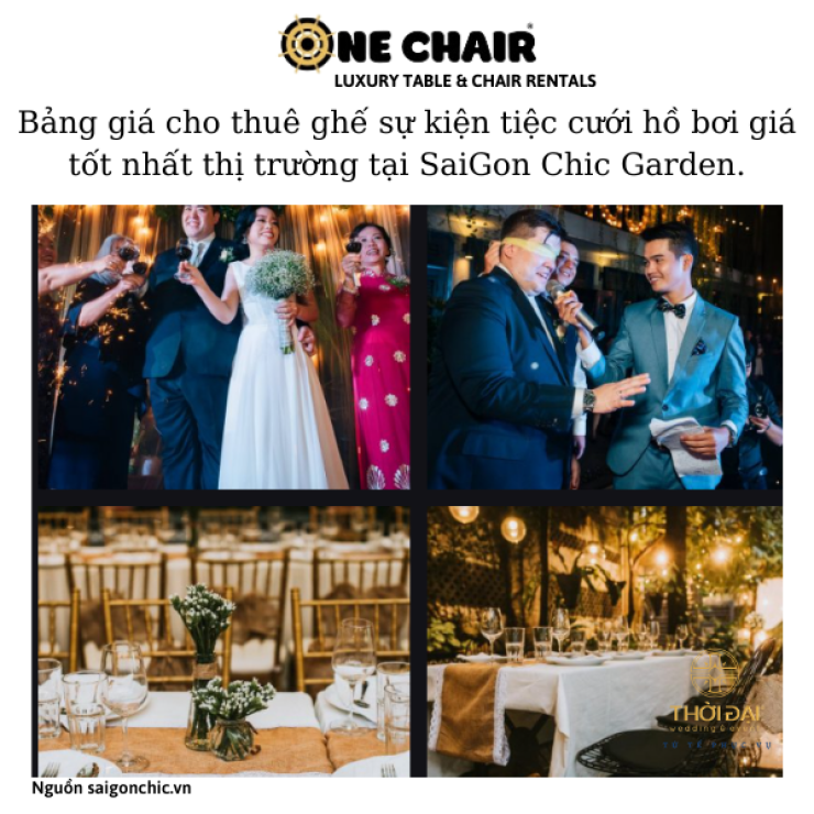 Bảng giá cho thuê ghế sự kiện tiệc cưới hồ bơi giá tốt nhất thị trường tại SaiGon Chic Garden.
