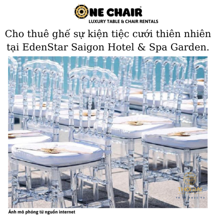 Cho thuê ghế sự kiện tiệc cưới thiên nhiên tại EdenStar Saigon Hotel & Spa Garden.