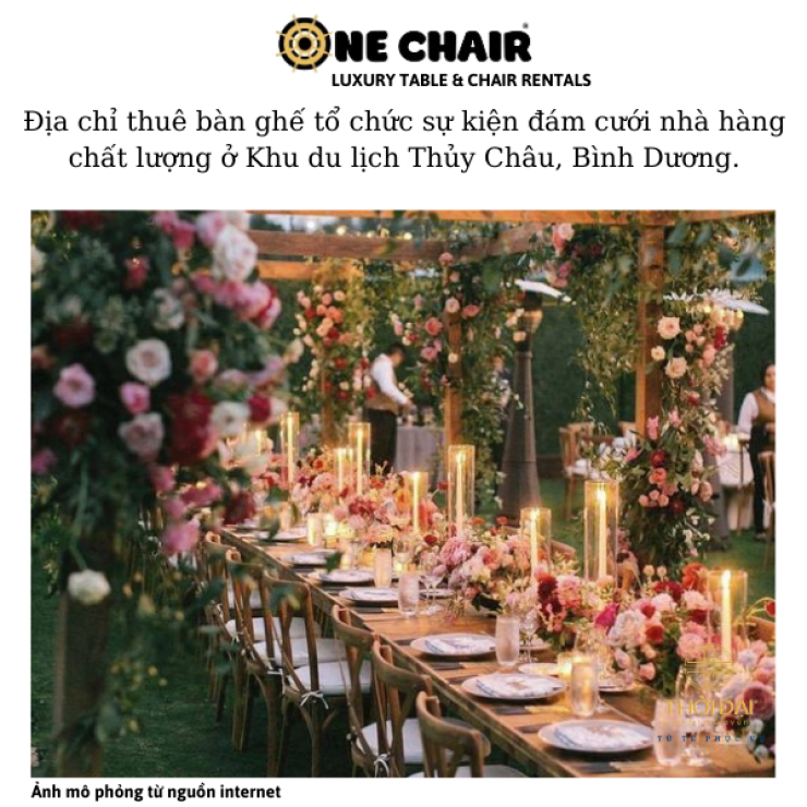 Địa chỉ thuê bàn ghế tổ chức sự kiện đám cưới nhà hàng chất lượng ở Khu du lịch Thủy Châu, Bình Dương.