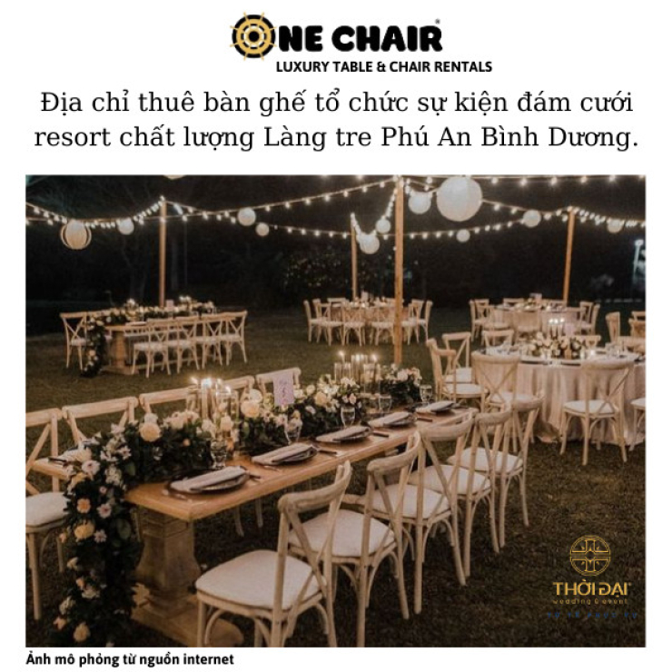 Địa chỉ thuê bàn ghế tổ chức sự kiện đám cưới resort chất lượng Làng tre Phú An Bình Dương.