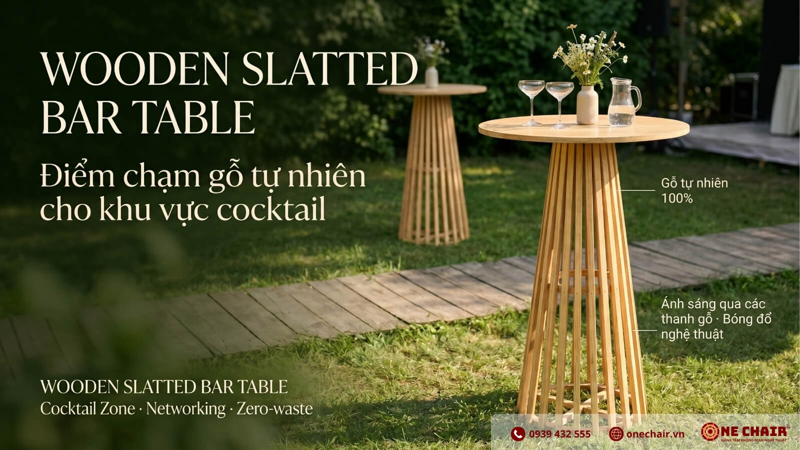 Wooden Slatted Bar Table không chỉ là bàn — nó là một tác phẩm điêu khắc gỗ