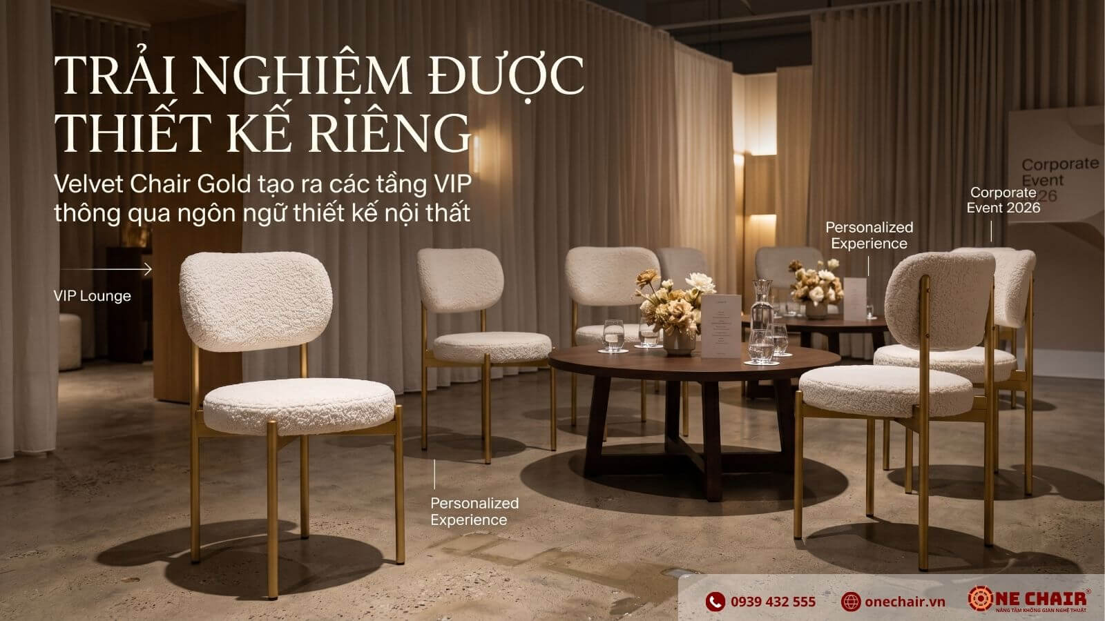 Boucle Chair ONE CHAIR trong không gian workshop nhóm nhỏ — cấu hình linh hoạt hỗ trợ sự kiện doanh nghiệp có nhịp thở đúng 2026