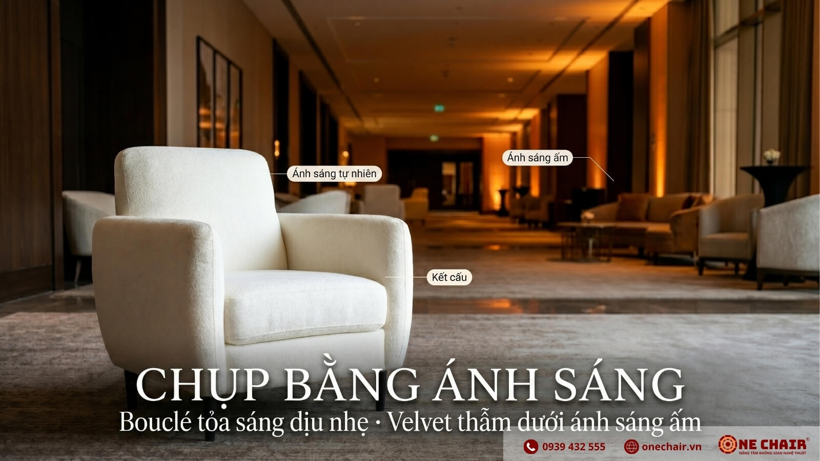 VIP Armchair so sánh bản vải nhung và vải lông cừu dưới ánh sáng sự kiện