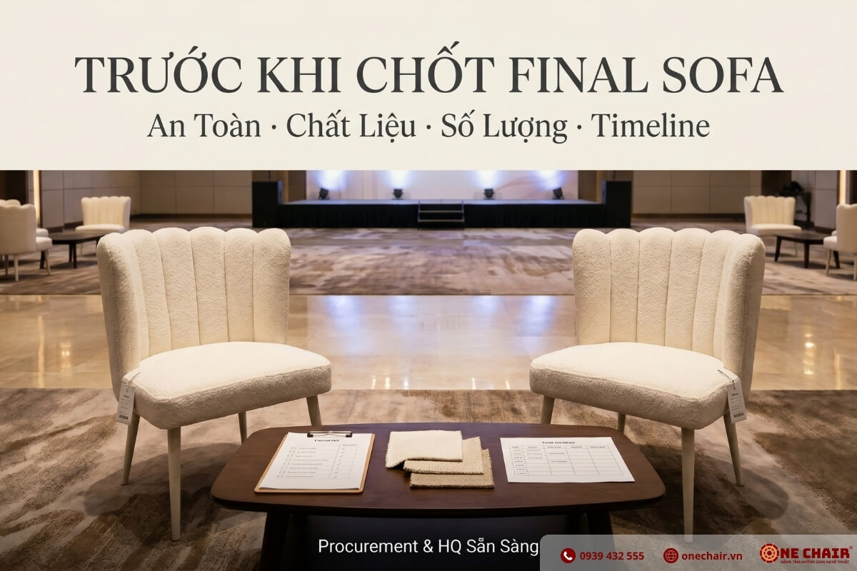 Cận cảnh khung và lớp bọc velvet của sofa sự kiện thể hiện độ hoàn thiện cao cấp