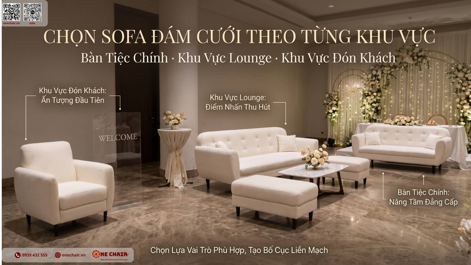 Lounge Sofa ivory anchor khu nghỉ trong một tiệc cưới cao cấp