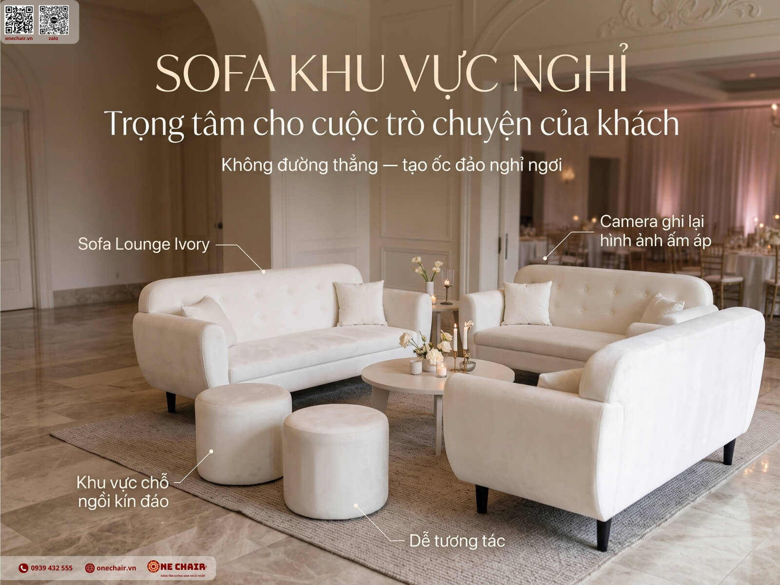 VIP Armchair ivory tại khu đón khách của một tiệc cưới sang trọng