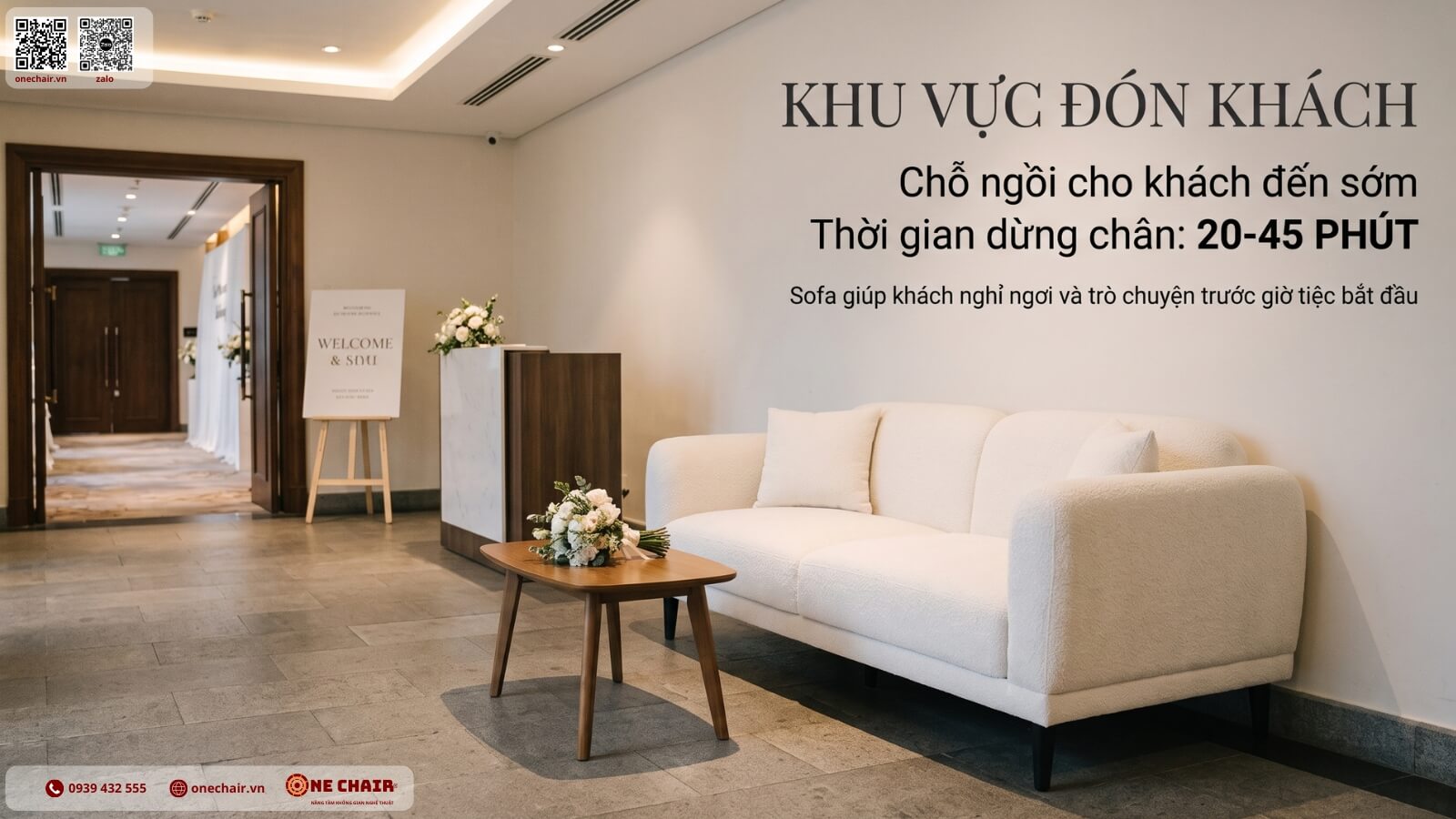 Sofa băng tại khu đón khách tiệc cưới giúp khách đến sớm có chỗ ngồi trò chuyện