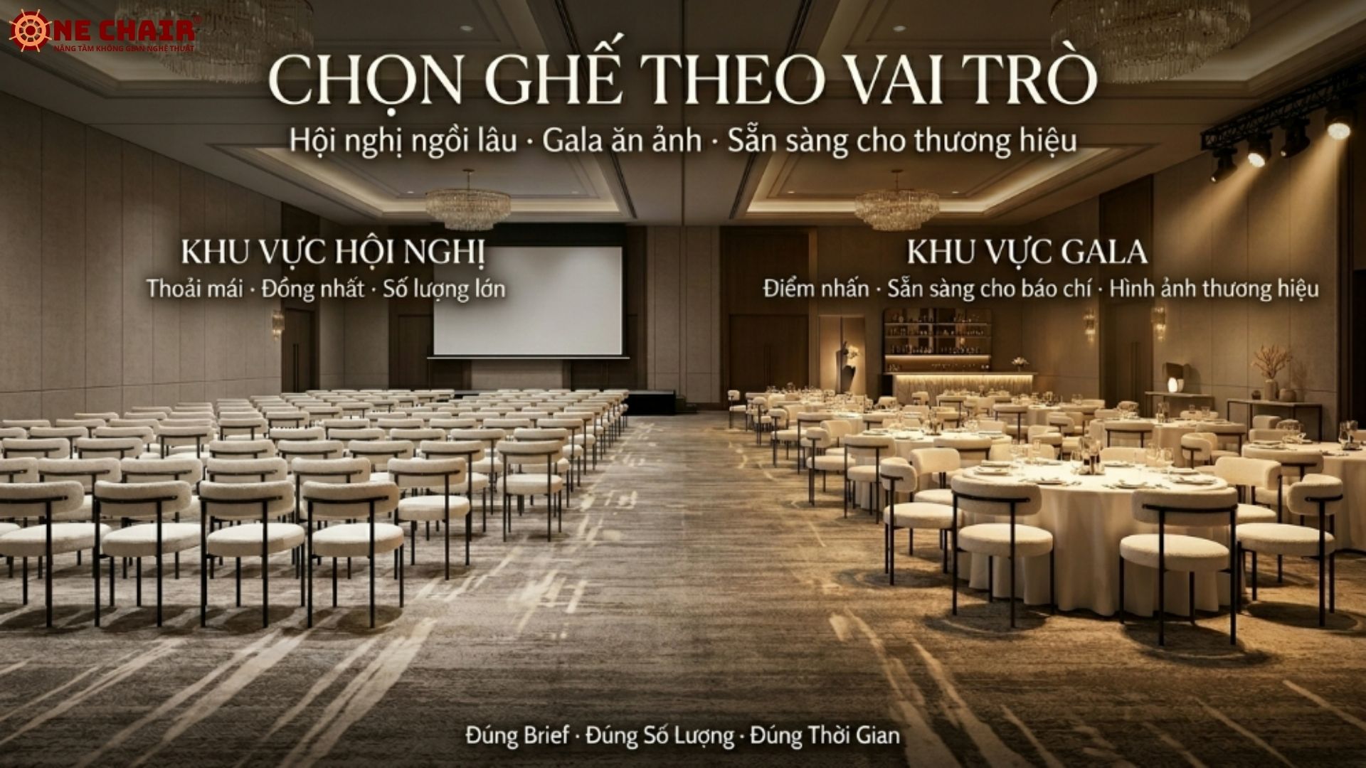 Sơ đồ không gian sự kiện chia khu hội nghị ngồi lâu và khu gala điểm nhấn thương hiệu