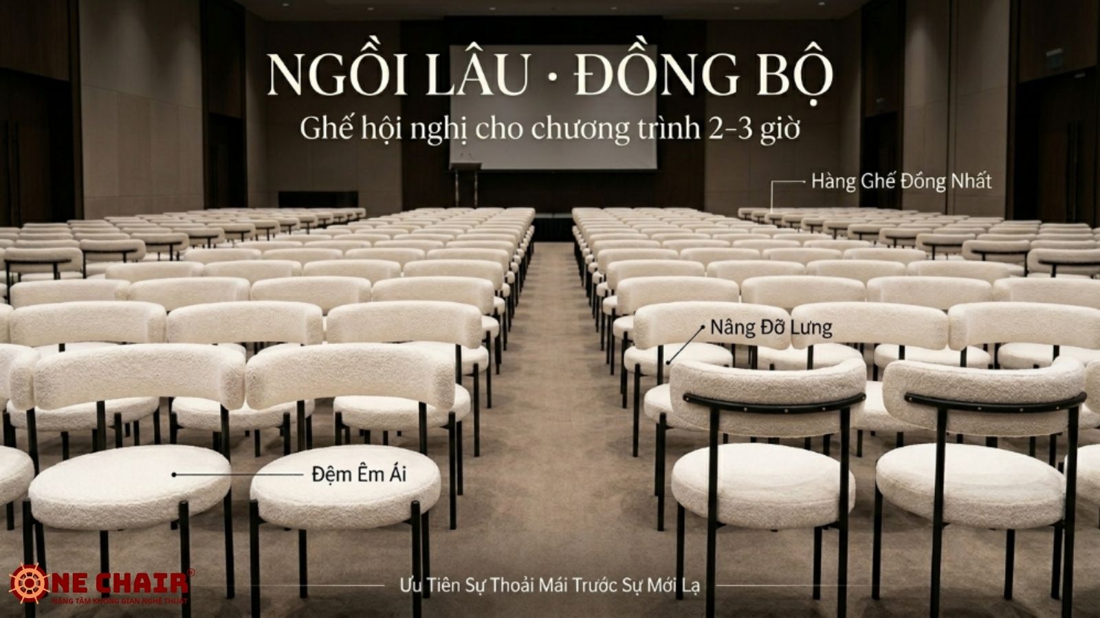 Ghế hội nghị đệm dày xếp đồng bộ thành hàng dài cho hội trường quy mô lớn