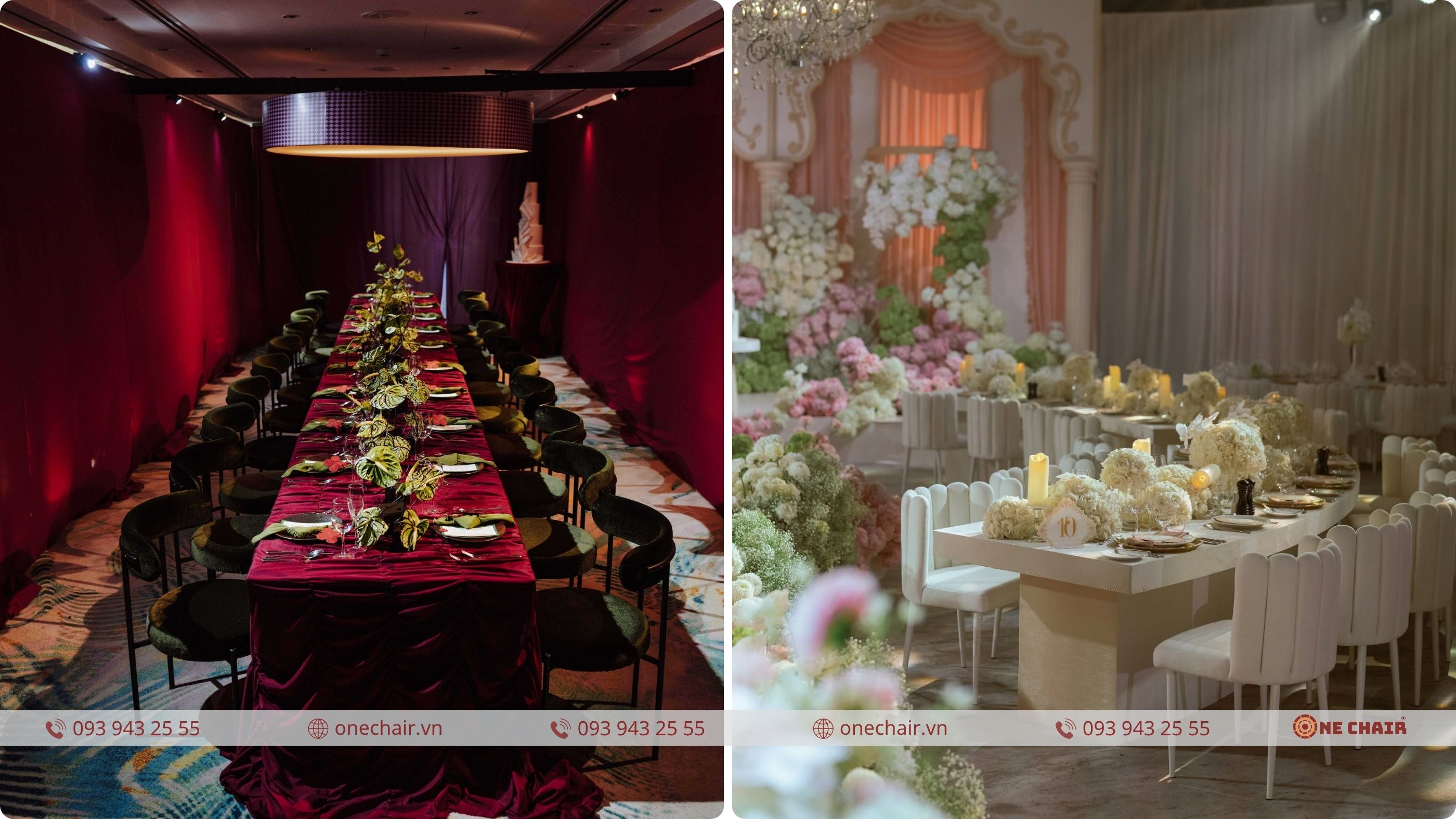 Layout 1 bàn dài duy nhất cho intimate wedding 40 khách