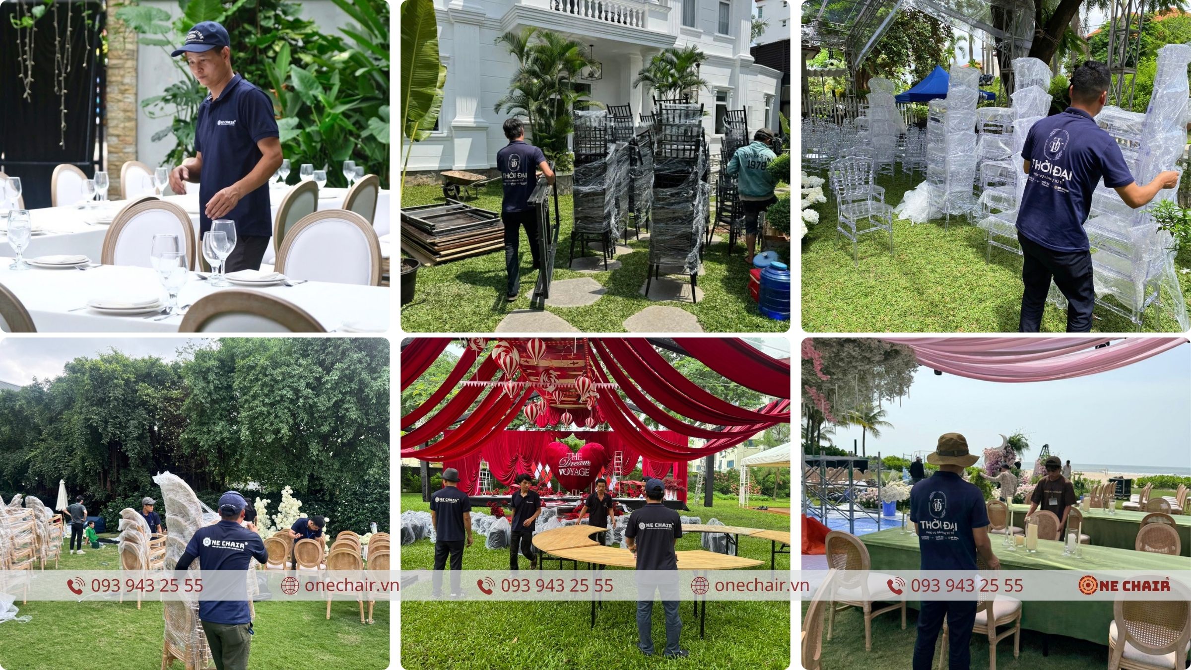Đội ngũ ONE CHAIR setup bàn ghế tại sự kiện cưới cao cấp