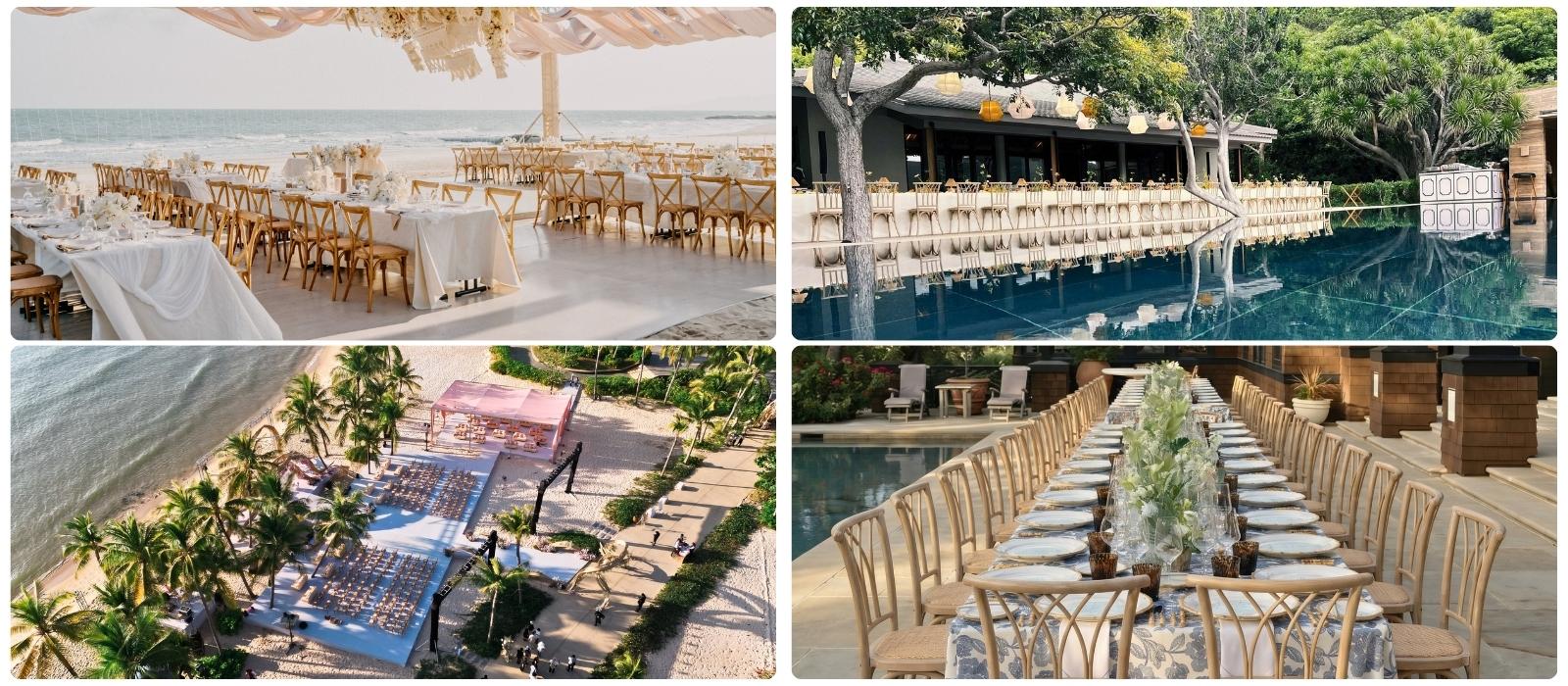 Ghế Crossback Mây và Willow cho khu khách tiệc cưới ngoài trời và destination wedding 2026