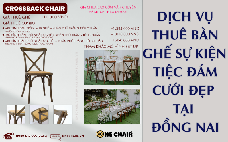 Hình 15: Báo giá cho thuê bàn ghế croosback tiệc đám cưới Đồng Nai màu nâu đậm