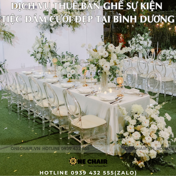 Hình 10: Mẫu bàn dài ghế sự kiện tiệc đám cưới trong suốt Phoenix cá tính