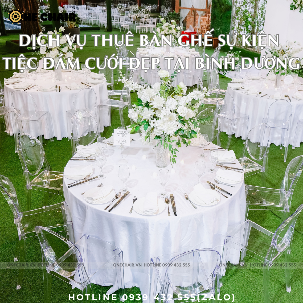 Hình 11: Mẫu bàn tròn ghế sự kiện tiệc đám cưới trong suốt Ghost tuyệt đẹp