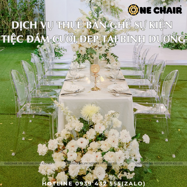 Hình 12: Mẫu bàn dài ghế sự kiện tiệc đám cưới trong suốt Ghost tuyệt đẹp