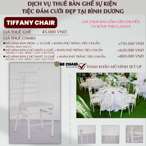 Hình 25: Báo giá cho thuê bàn ghế sự kiện tiệc đám cưới tiffany màu trắng