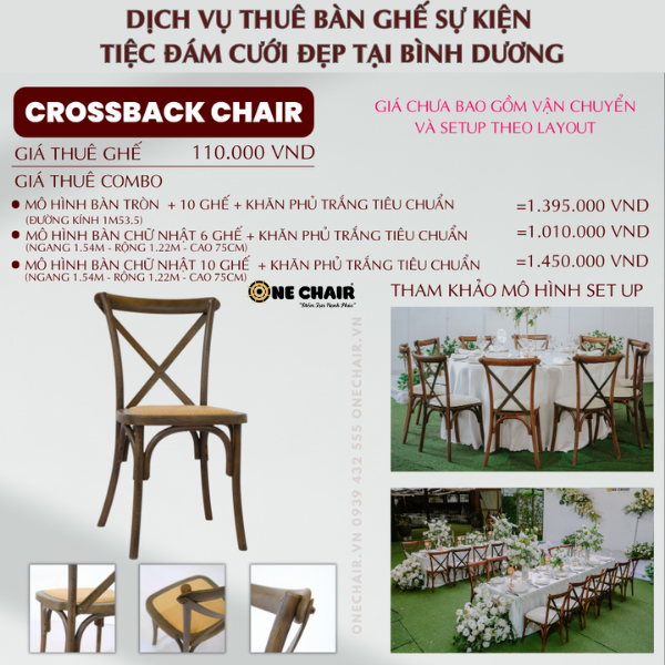 Hình 32: Báo giá cho thuê bàn ghế Croosback sự kiện tiệc đám cưới | Nâu đậm cổ điển
