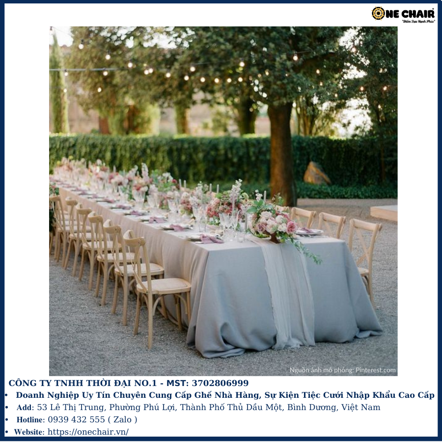 Hình 3:  Cho thuê ghế crossback sự kiện tiệc cưới sân vườn cao cấp tại hồ Bình An, Bình Dương.