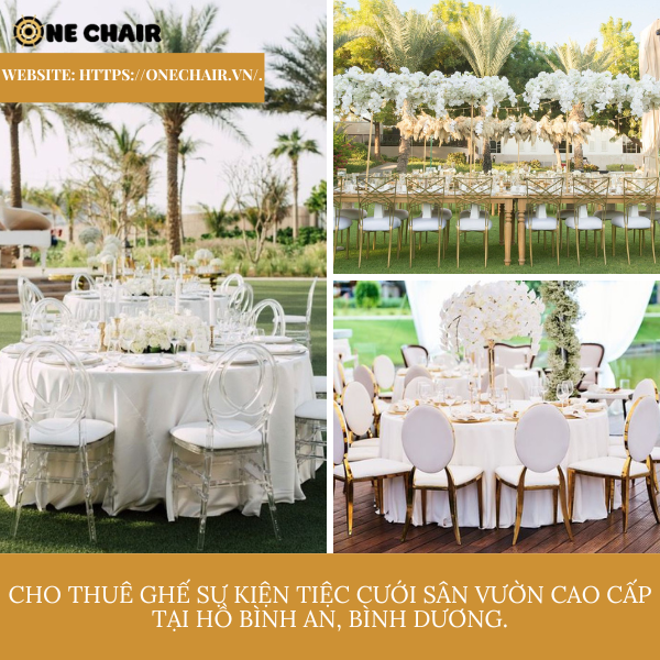 Hình 1: Cho thuê ghế sự kiện tiệc cưới sân vườn cao cấp tại Hồ Bình An, Bình Dương.