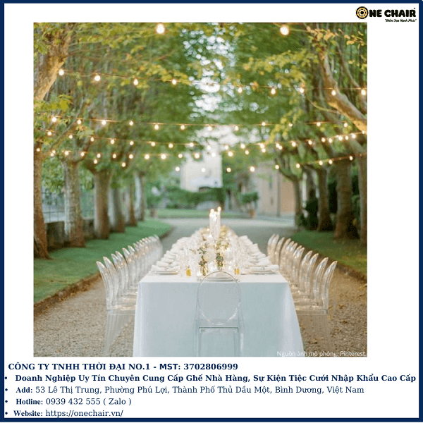 Hình 4 : Cho thuê ghost pha lê trong suốt sự kiện tiệc cưới ngoài trời.