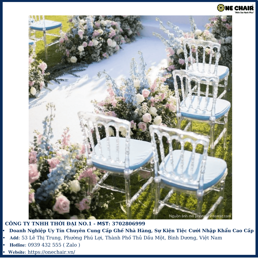 Hình 7: Cho thuê ghế Napoleon pha lê trong suốt nhà hàng tiệc cưới nhập khẩu.