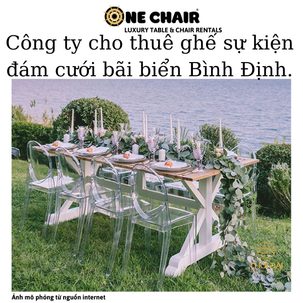 Hình 5: ONE CHAIR cho thuê ghế ghost pha lê trong suốt sự kiện đám cưới tại bãi biển Bình Định.