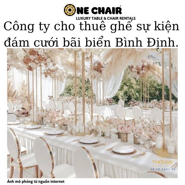 Hình 2: ONE CHAIR cho thuê ghế louis mạ vàng sự kiện đám cưới cao cấp tại bãi biển Bình Định.