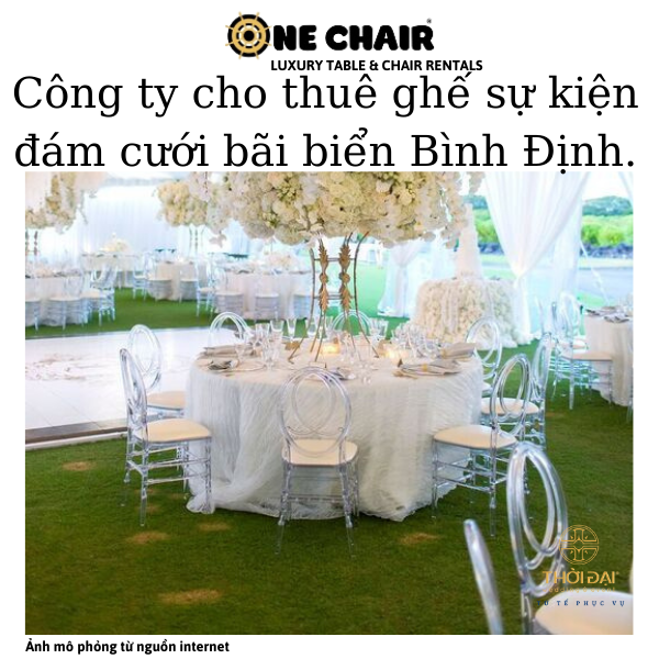 Hình 4: ONE CHAIR cho thuê ghế phoenix pha lê trong suốt sự kiện đám cưới tại bãi biển Bình Định.