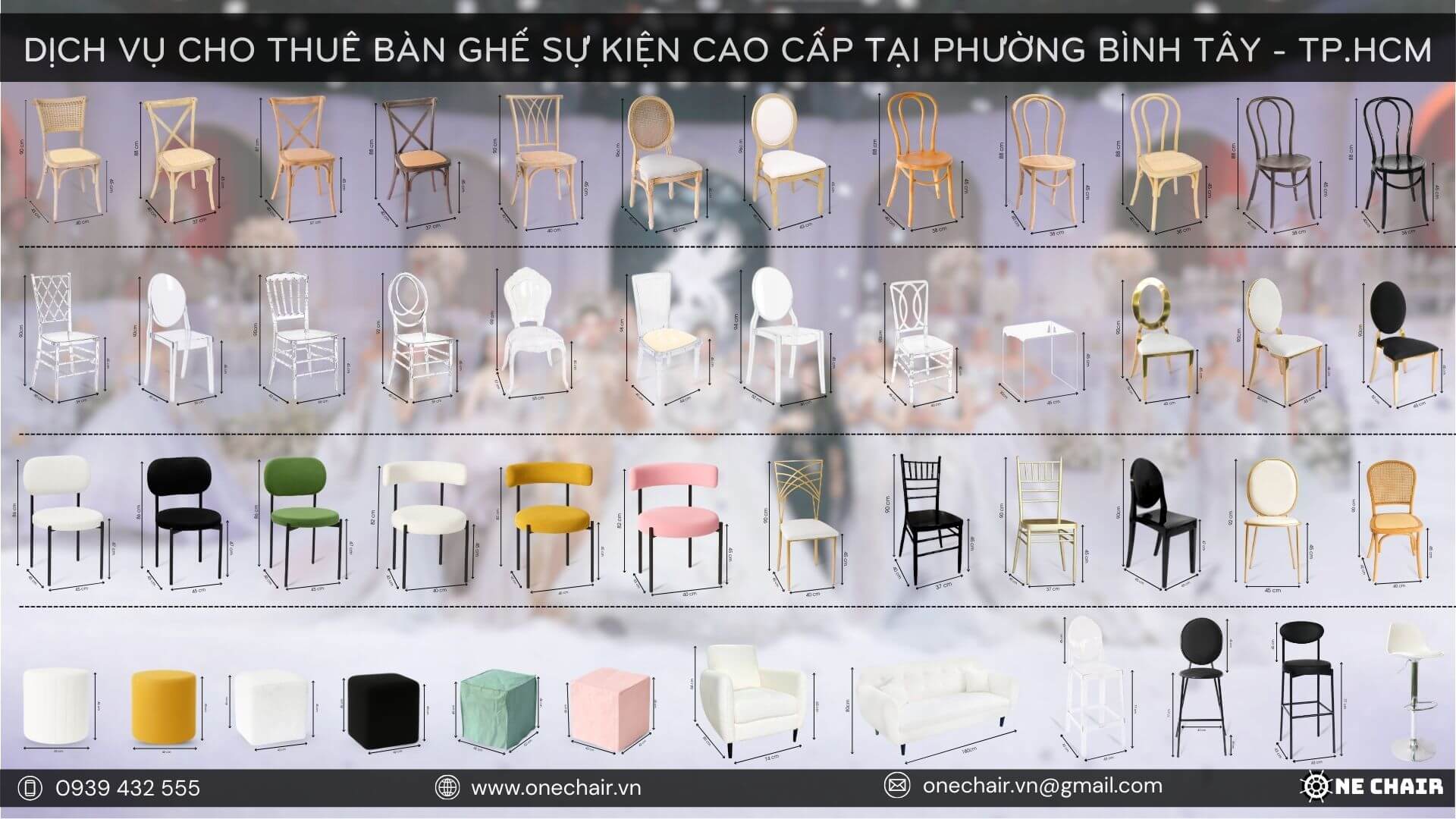 Bộ sưu tập bàn ghế sự kiện đa dạng của One Chair tại Bình Tây, TP.HCM