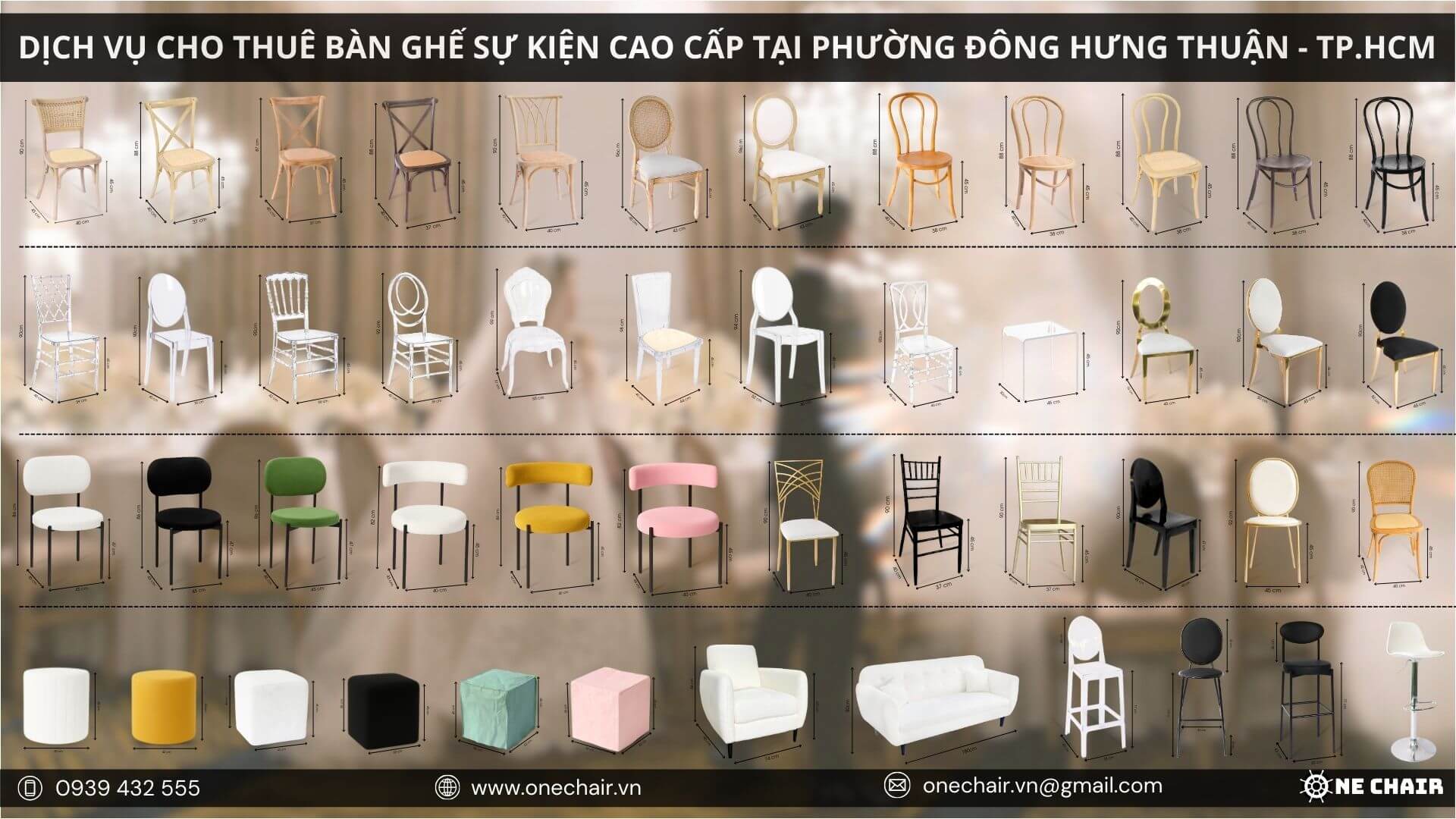 Kho nội thất sự kiện cao cấp và đa dạng của One Chair tại TP.HCM.