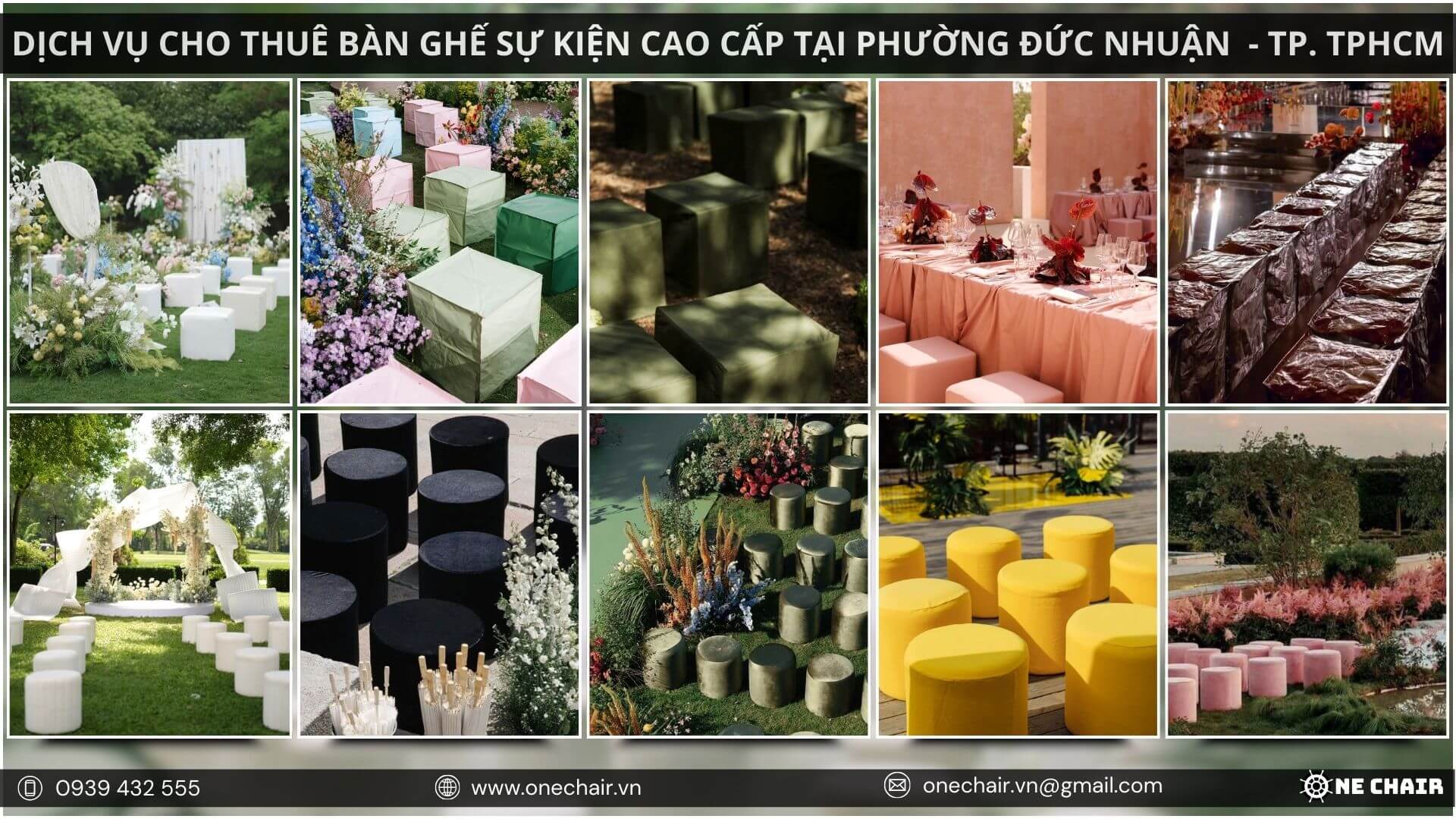Hình 9: Các mẫu ghế đôn tối giản, tinh tế cho sự kiện tại quận Phú Nhuận.