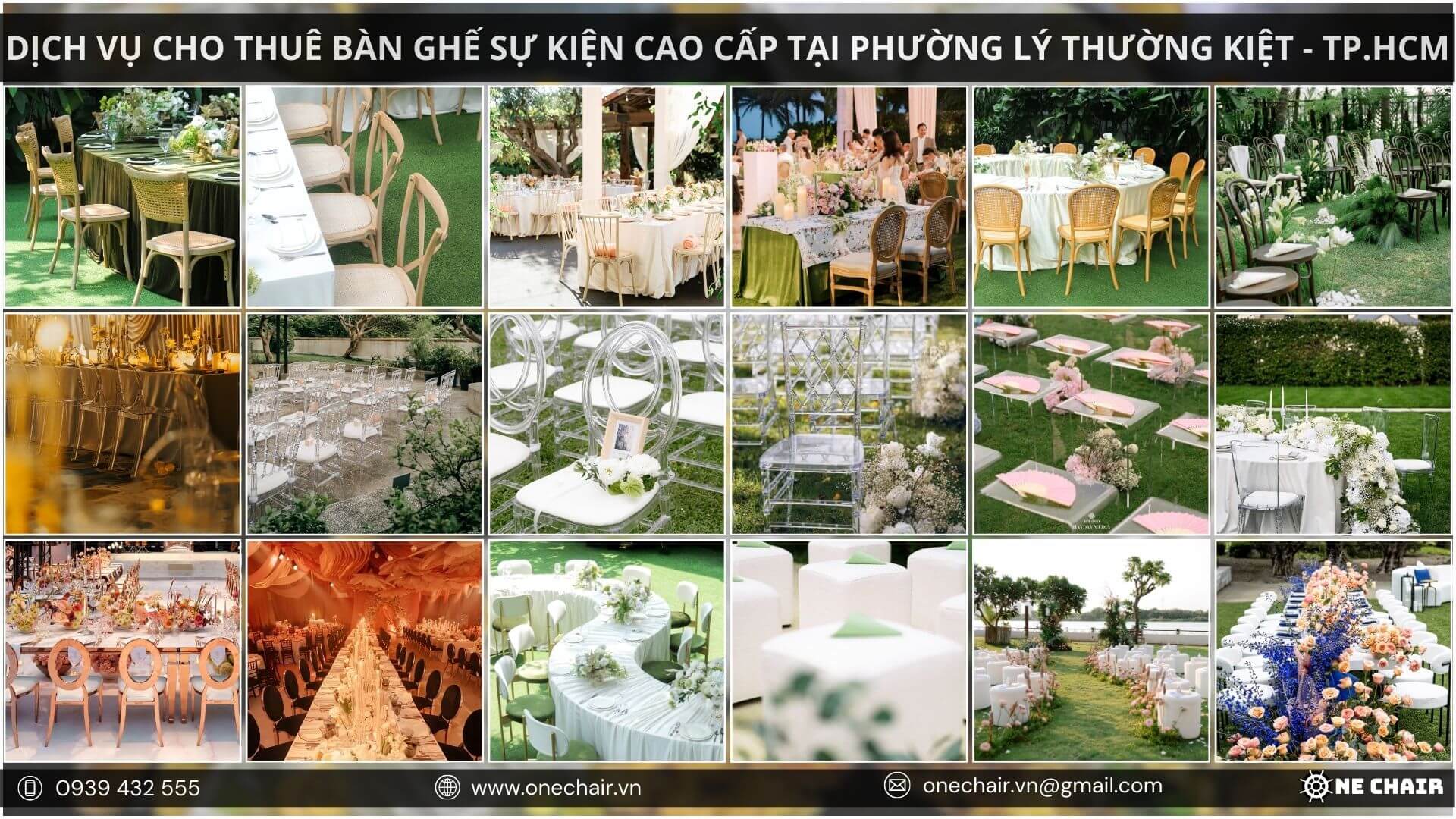 Hình 6: Bộ sưu tập bàn ghế sự kiện đa dạng phong cách tại phường Lý Thường Kiệt, Thành phố HCM.