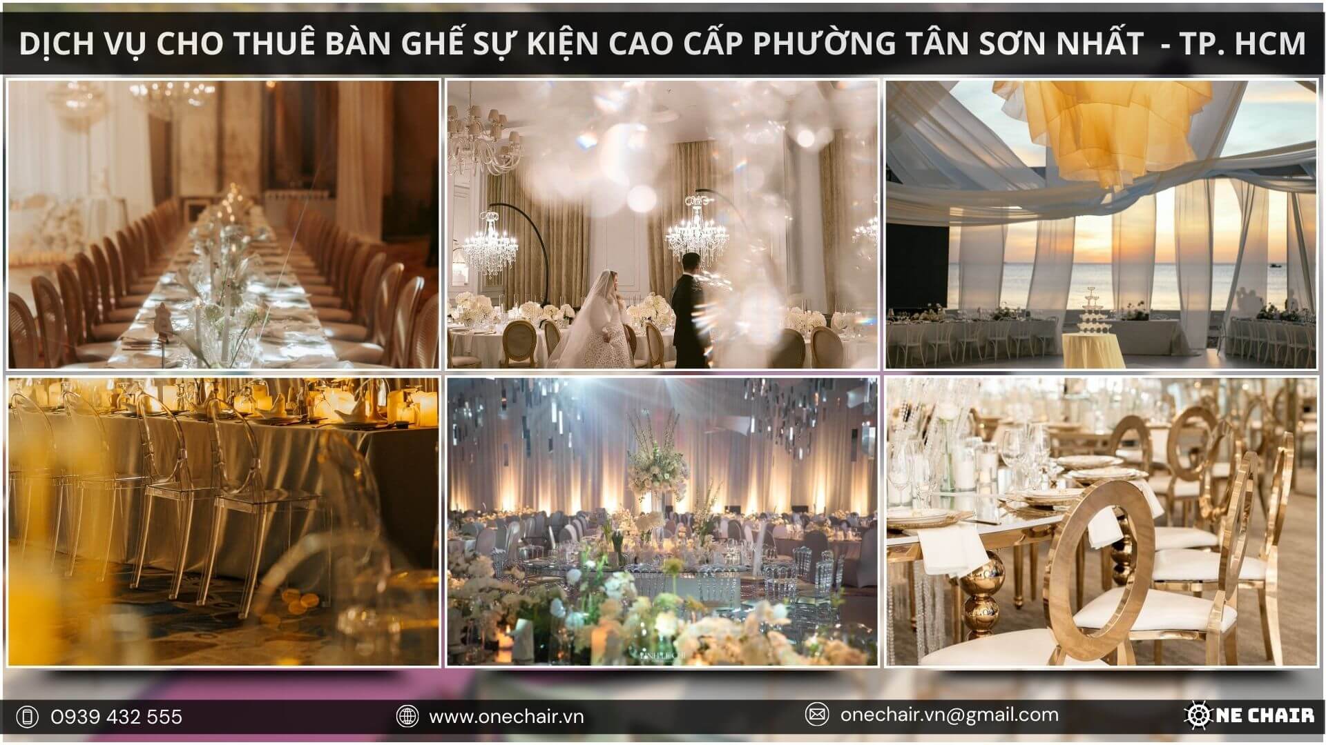 Hình 2: Bàn ghế sự kiện cao cấp được bố trí tinh tế trong không gian sự kiện chuyên nghiệp tại Thành phố Hồ Chí Minh.