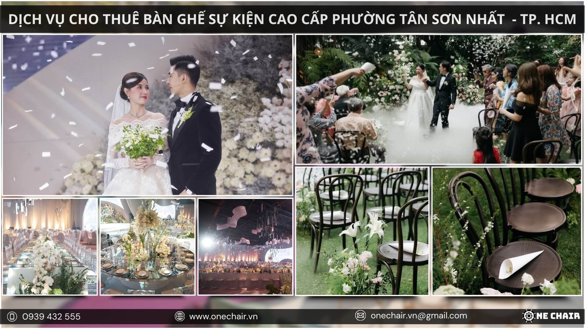 Hình 4: Khung cảnh tiệc cưới lãng mạn, được trang trí bằng bàn ghế sự kiện tinh xảo tại TP.HCM.